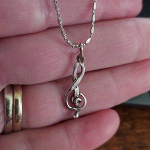 Stamped sterling treble clef necklace 18"